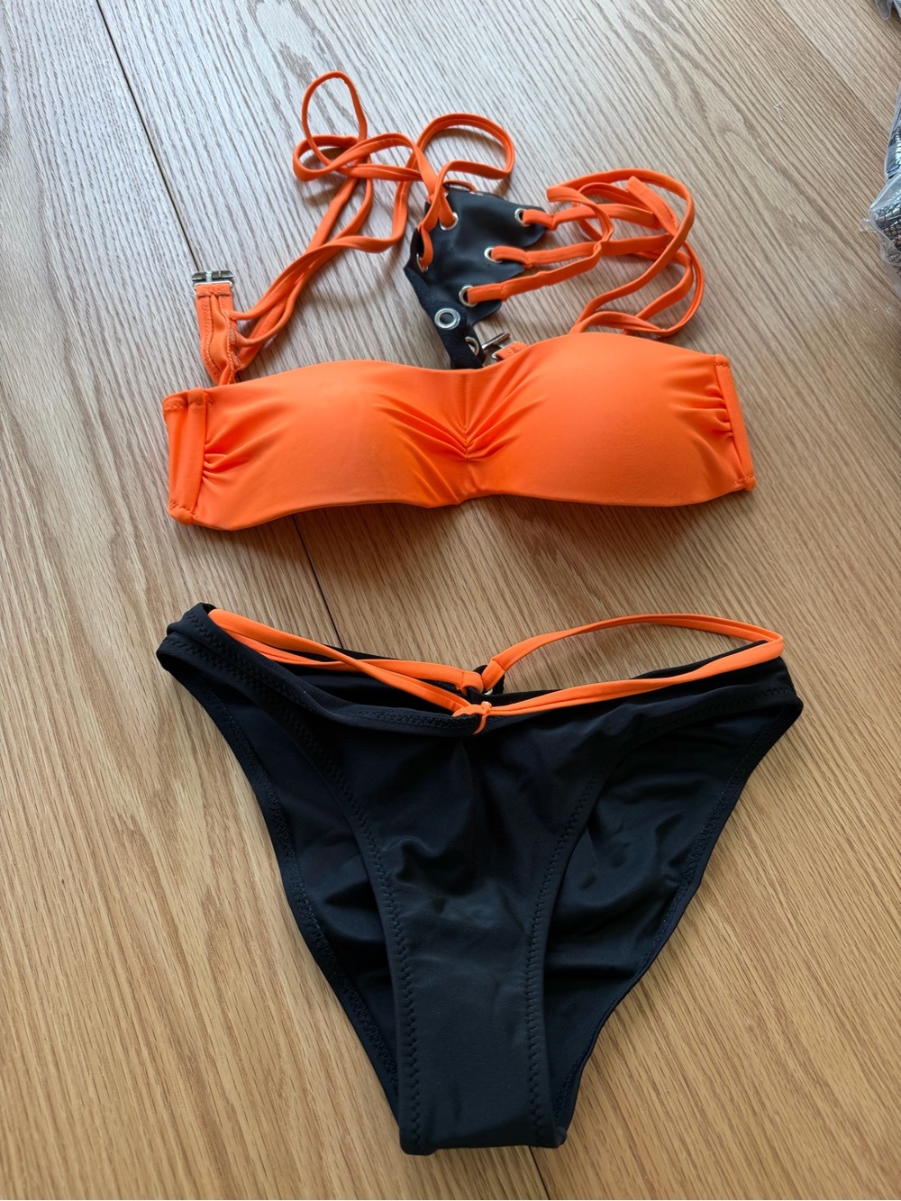 Women’s Black & Orange Two-Piece Swim Bikini Set
